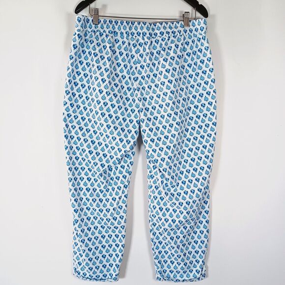 J Crew Pants Linen Cotton Blend Size 12 Block Print Floral Beach Preppy Cuffed - Picture 4 of 8